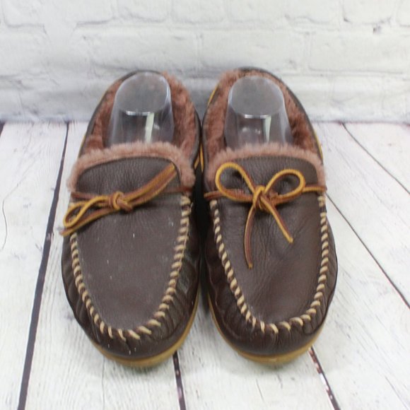 LL Bean Slippers Wicked Good Moosehide Slipper Moccasin Brown Leather Size 11 M - Picture 5 of 9